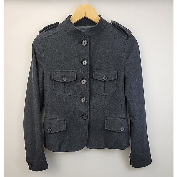 Banana Republic Blazer Women‎ Size 2 Gray Wool Blend Military Style Jacket - Picture 1 of 9